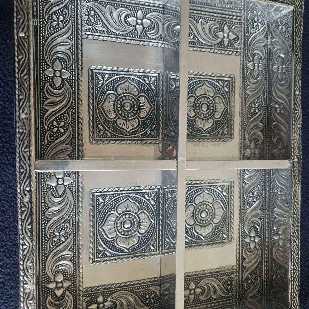 Handmade Wooden Serving Tray with silver work art handcrafted